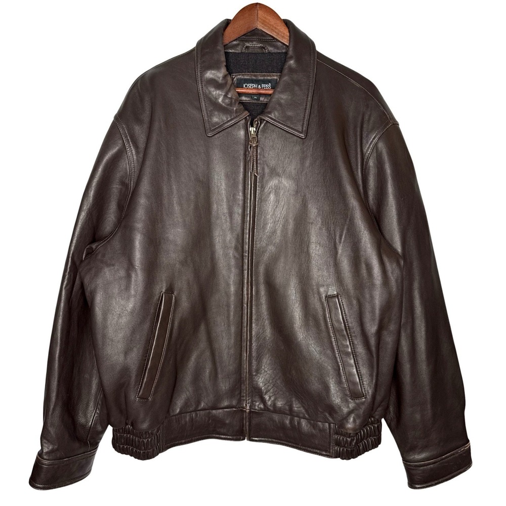 Vintage Joseph & Feiss Jacket Mens XL Brown Bomber Lambskin Leather Wool Liner